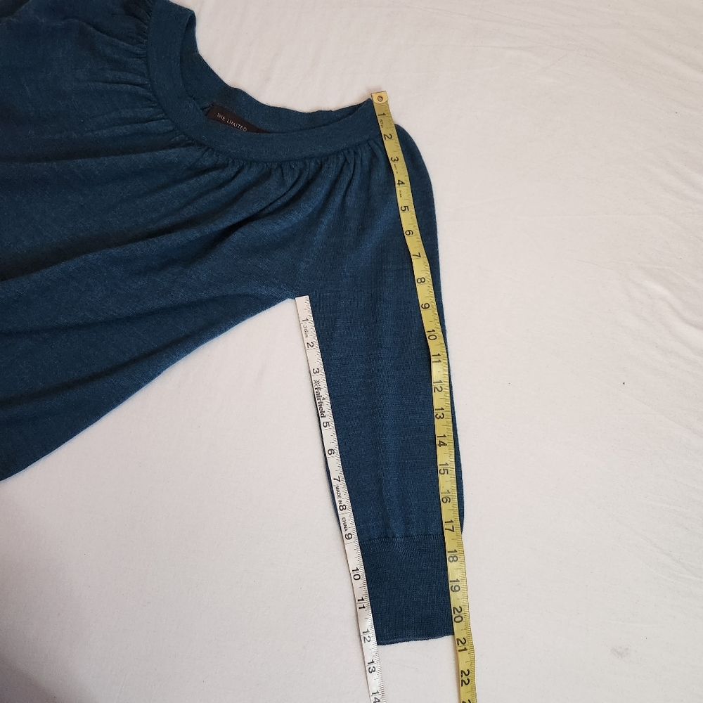 The Limited gathered scoop neck sweater teal green merino wool blend M - Picture 11 of 11